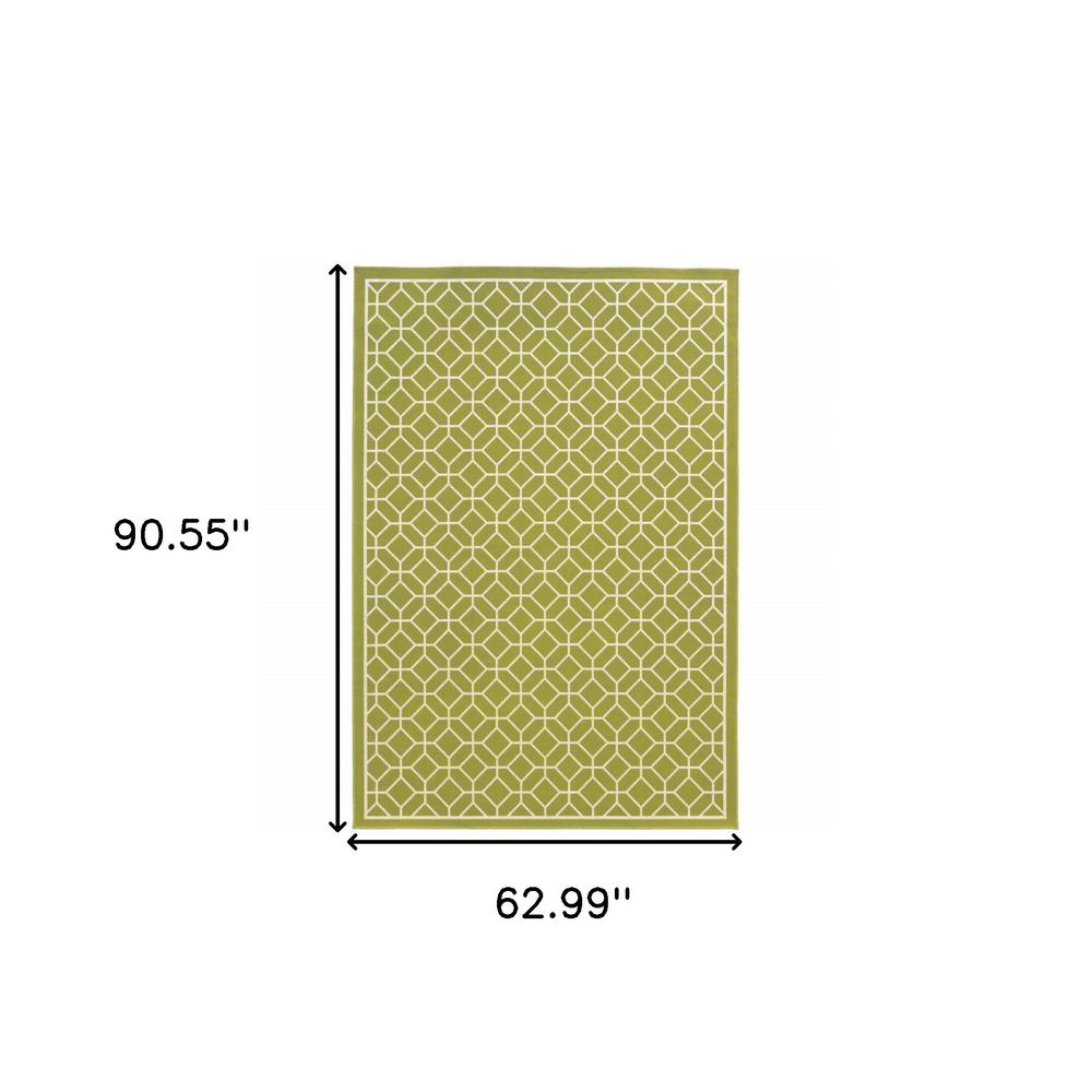 5' x 8' Green and Ivory Geometric Stain Resistant Indoor Outdoor Area Rug. Picture 5
