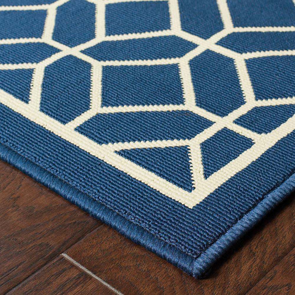 2' X 4' Blue and Ivory Geometric Stain Resistant Indoor Outdoor Area Rug. Picture 3