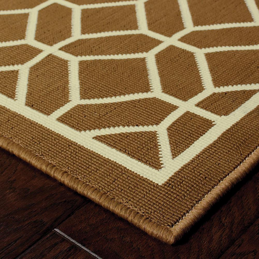 2' X 8' Brown and Ivory Geometric Stain Resistant Indoor Outdoor Area Rug. Picture 3