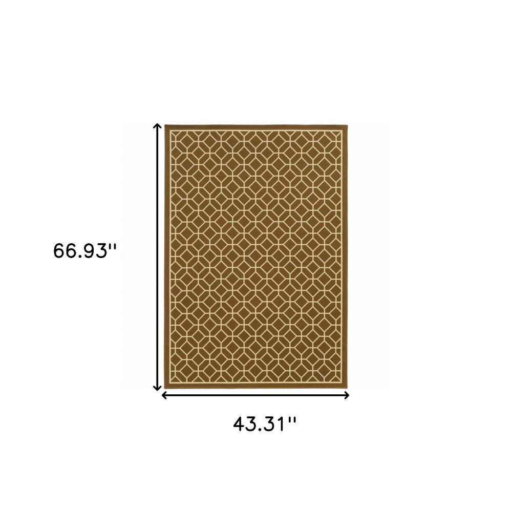 4' x 6' Brown and Ivory Geometric Stain Resistant Indoor Outdoor Area Rug. Picture 6