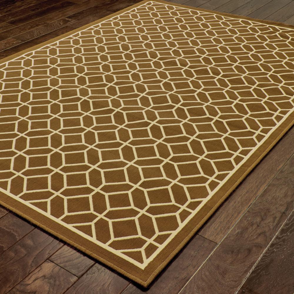 8' x 11' Brown and Ivory Geometric Stain Resistant Indoor Outdoor Area Rug. Picture 4