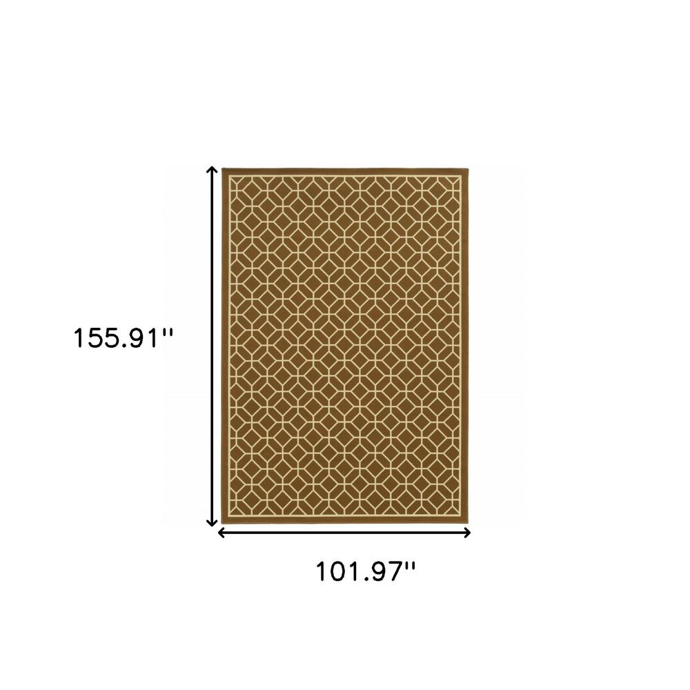 9' X 13' Brown and Ivory Geometric Stain Resistant Indoor Outdoor Area Rug. Picture 6