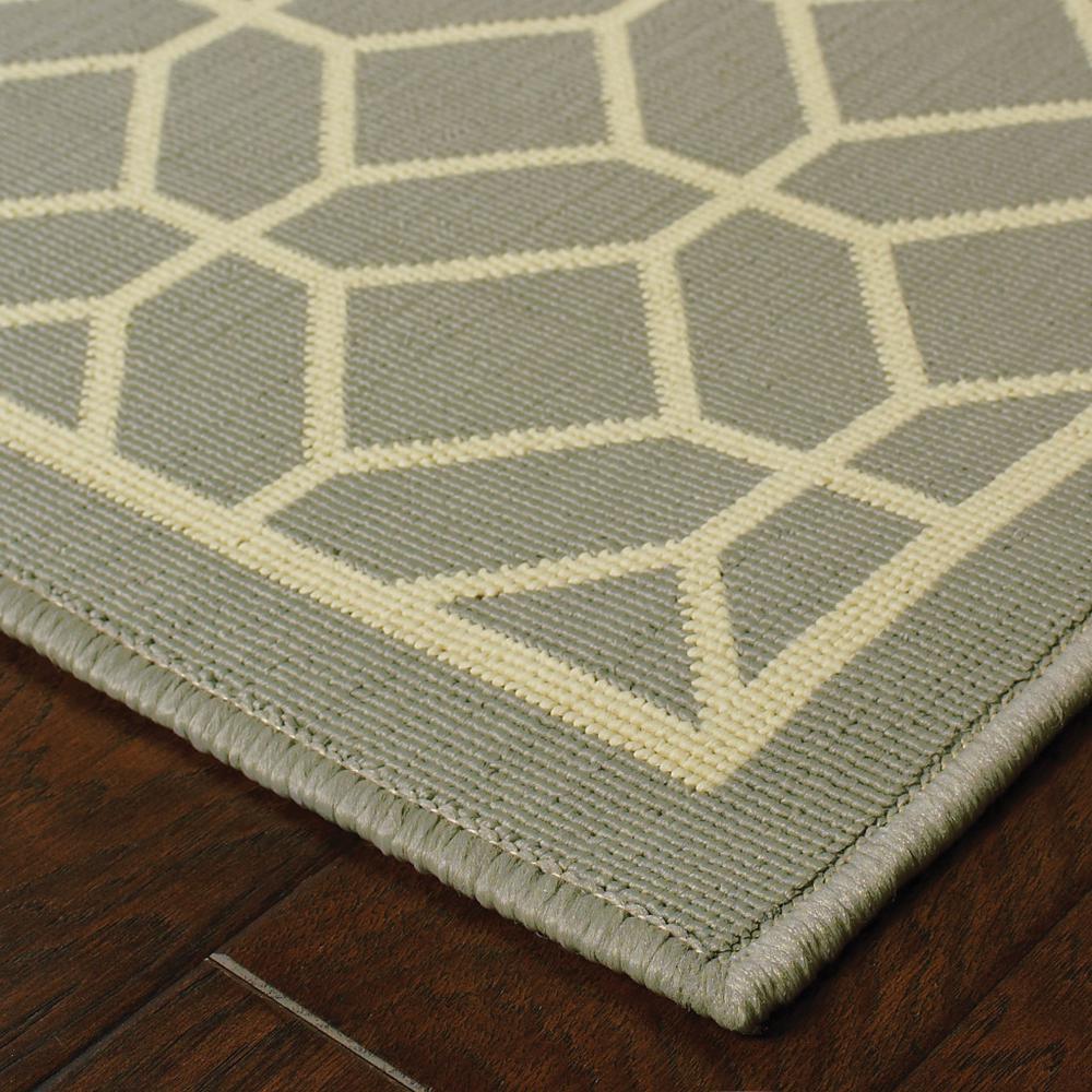 8' x 11' Gray and Ivory Geometric Stain Resistant Indoor Outdoor Area Rug. Picture 3