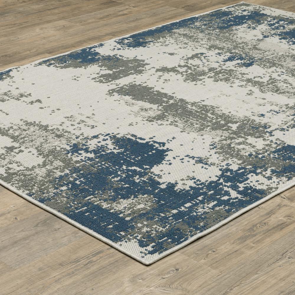 3' X 5' Blue and Beige Abstract Stain Resistant Indoor Outdoor Area Rug. Picture 4