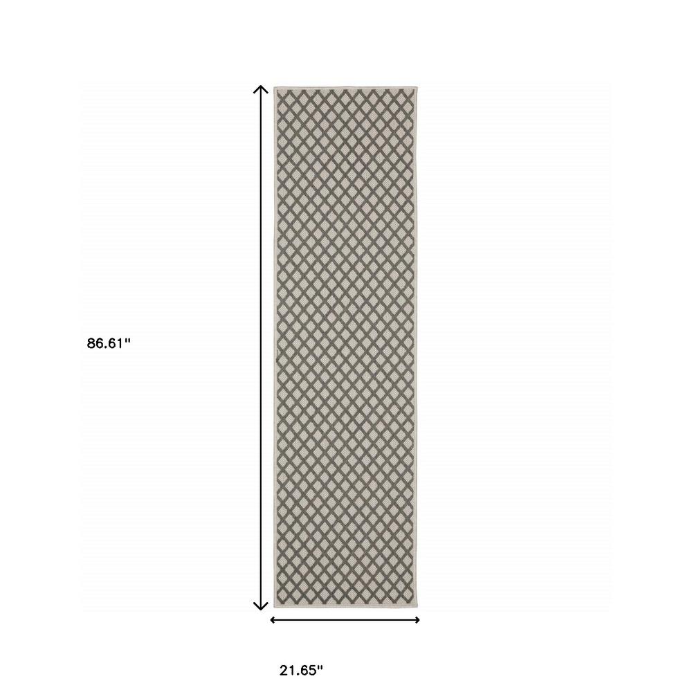 2' X 7' Beige Geometric Stain Resistant Indoor Outdoor Area Rug. Picture 9