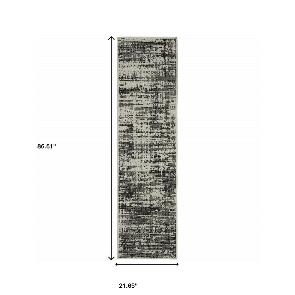 2' X 7' Beige and Black Abstract Stain Resistant Indoor Outdoor Area Rug. Picture 8