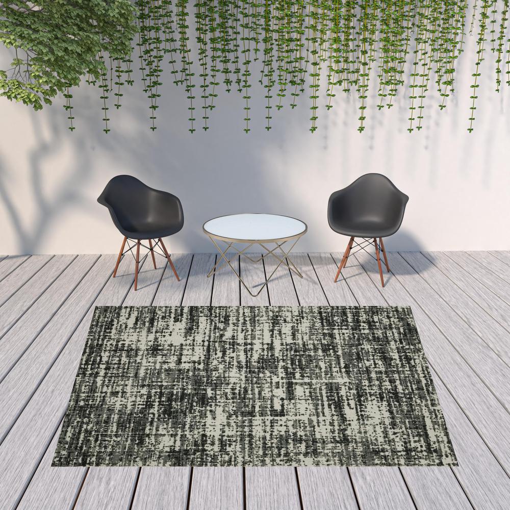 8' x 10' Beige and Black Abstract Stain Resistant Indoor Outdoor Area Rug. Picture 3