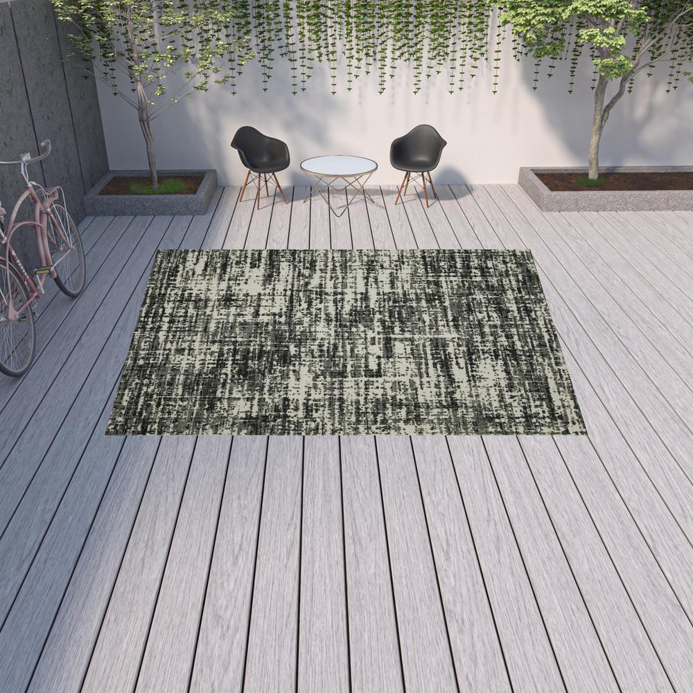 10' x 13' Beige and Black Abstract Stain Resistant Indoor Outdoor Area Rug. Picture 3