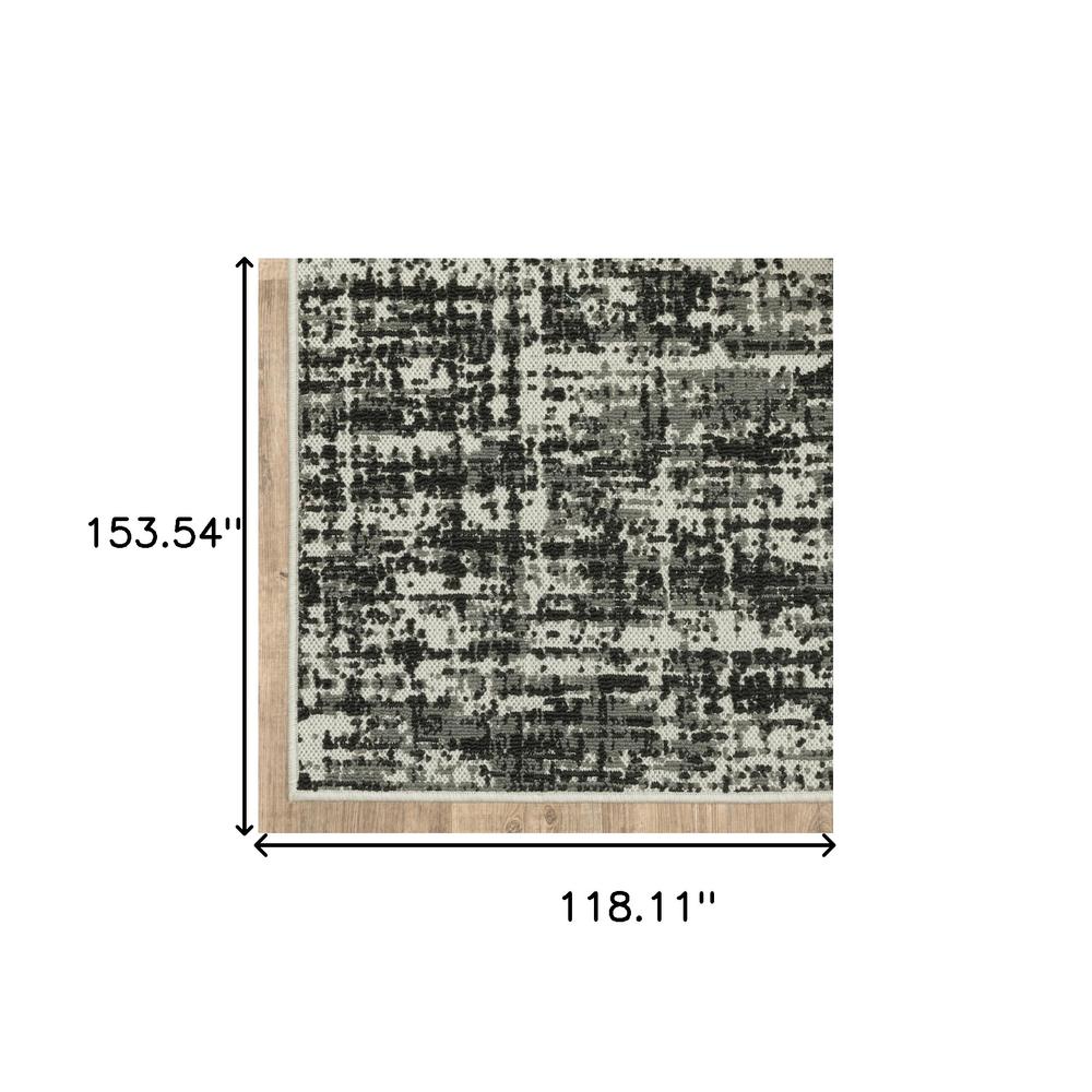 10' x 13' Beige and Black Abstract Stain Resistant Indoor Outdoor Area Rug. Picture 8