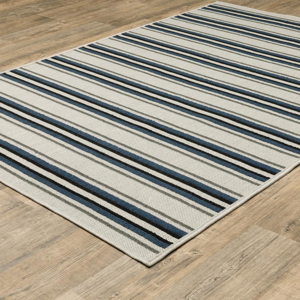 3' X 5' Blue and Beige Geometric Stain Resistant Indoor Outdoor Area Rug. Picture 7