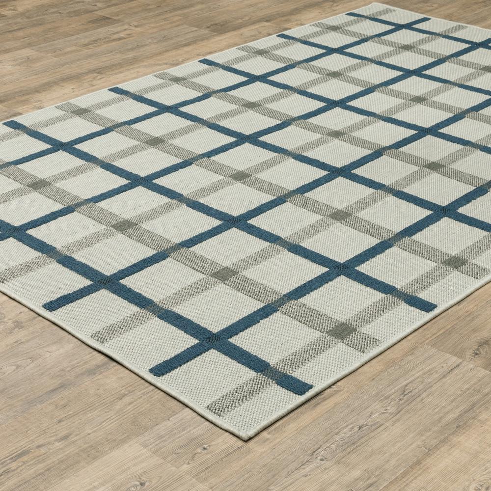 3' X 5' Blue and Beige Geometric Stain Resistant Indoor Outdoor Area Rug. Picture 6