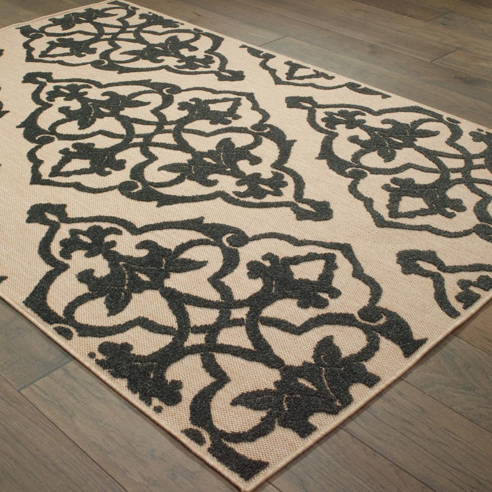 5' x 8' Beige and Black Medallion Stain Resistant Indoor Outdoor Area Rug. Picture 4