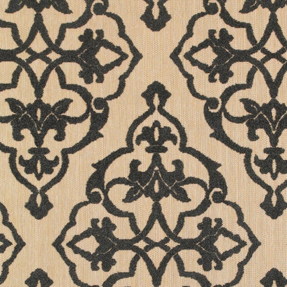 5' x 8' Beige and Black Medallion Stain Resistant Indoor Outdoor Area Rug. Picture 6
