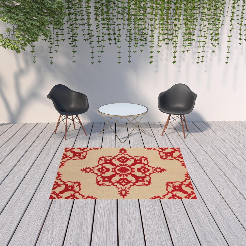 5' x 8' Red Oriental Stain Resistant Indoor Outdoor Area Rug. Picture 2