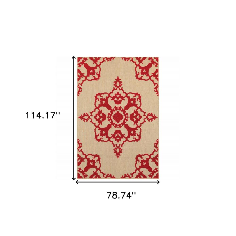 7' x 10' Red Oriental Stain Resistant Indoor Outdoor Area Rug. Picture 5