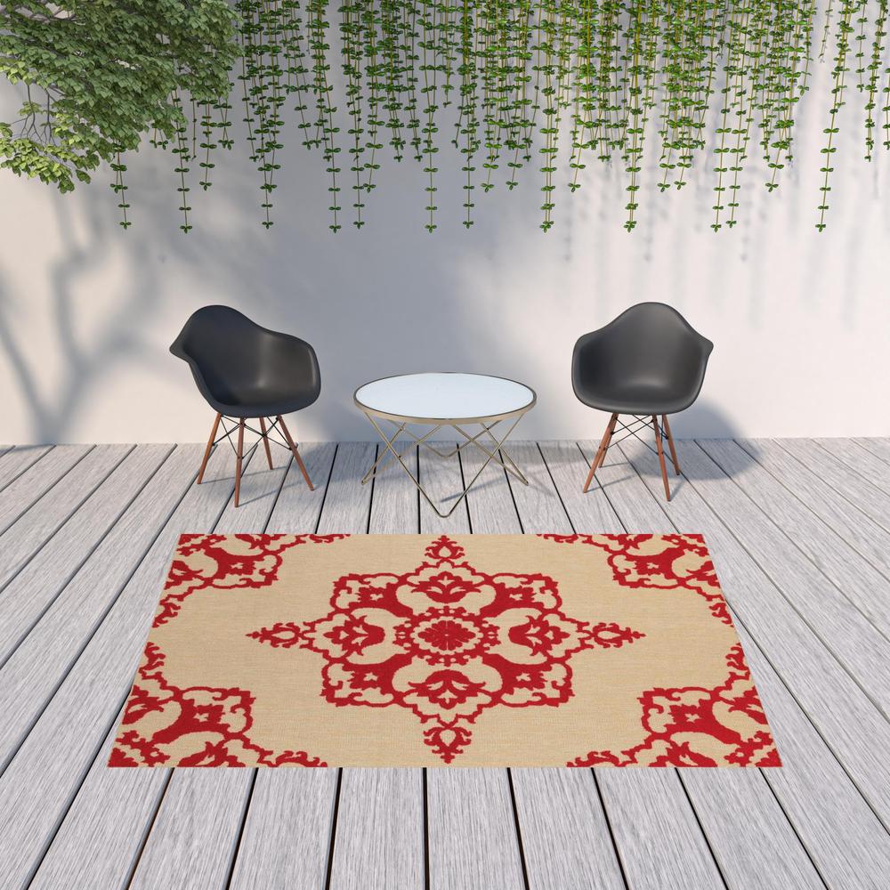7' x 10' Red Oriental Stain Resistant Indoor Outdoor Area Rug. Picture 2