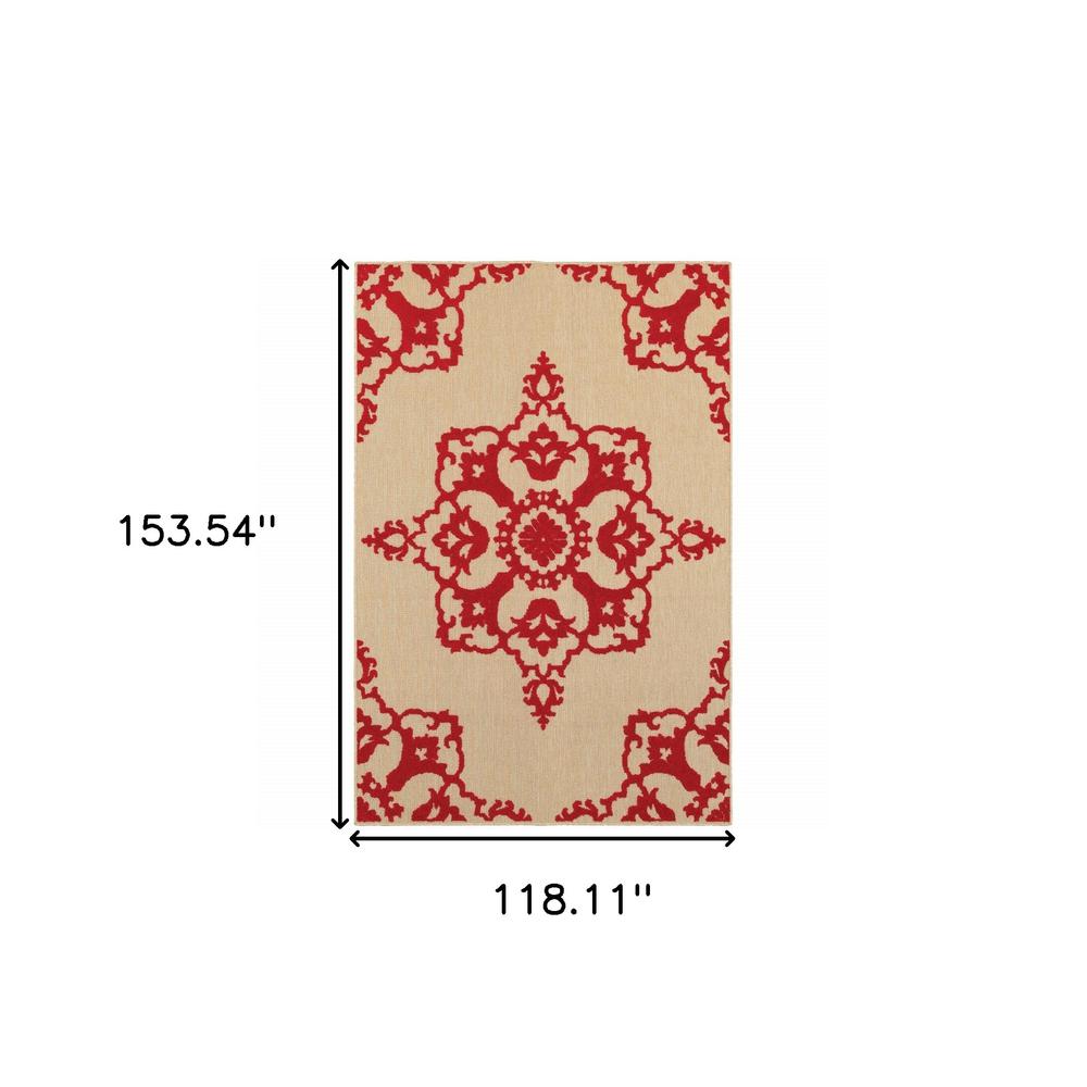 10' x 13' Red Oriental Stain Resistant Indoor Outdoor Area Rug. Picture 5