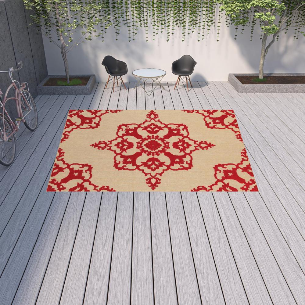 10' x 13' Red Oriental Stain Resistant Indoor Outdoor Area Rug. Picture 2