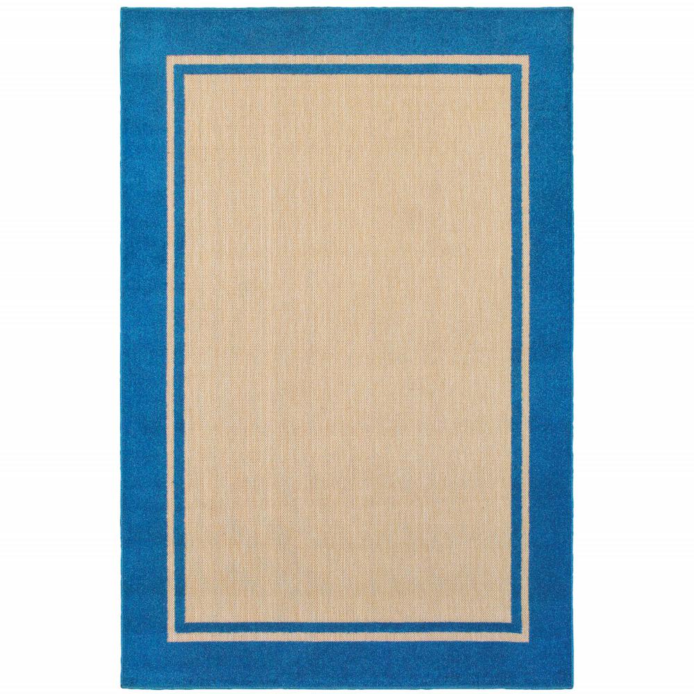 2' x 3' Blue and Beige Stain Resistant Indoor Outdoor Area Rug. Picture 1
