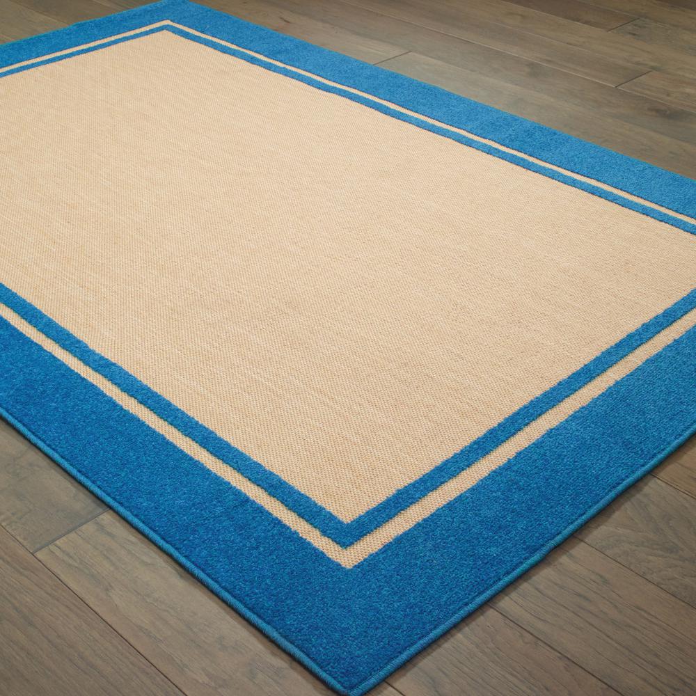 2' x 3' Blue and Beige Stain Resistant Indoor Outdoor Area Rug. Picture 4