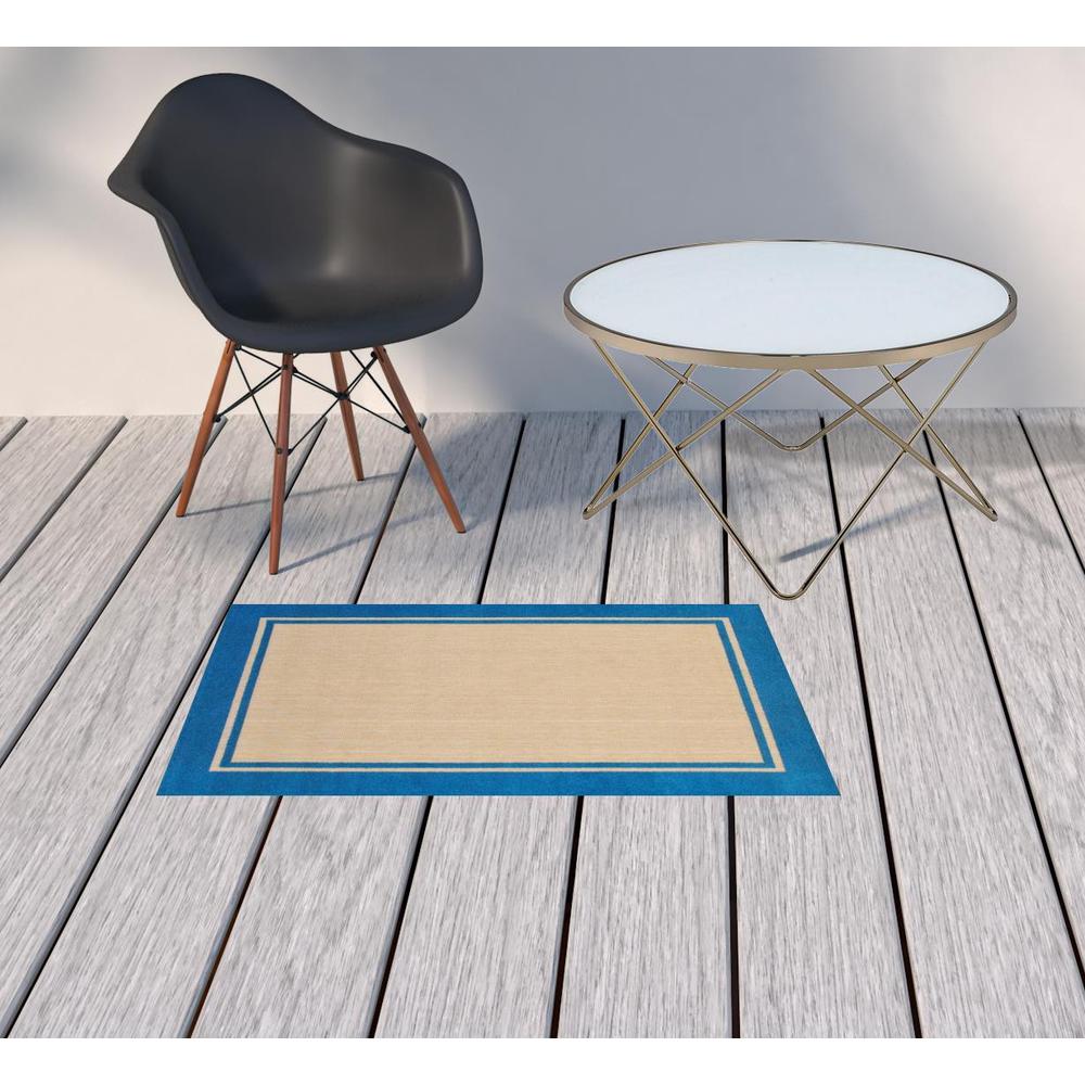 2' x 3' Blue and Beige Stain Resistant Indoor Outdoor Area Rug. Picture 2
