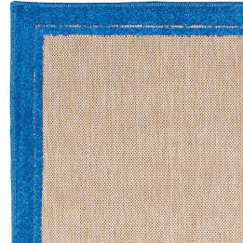 2' X 8' Blue and Beige Stain Resistant Indoor Outdoor Area Rug. Picture 3