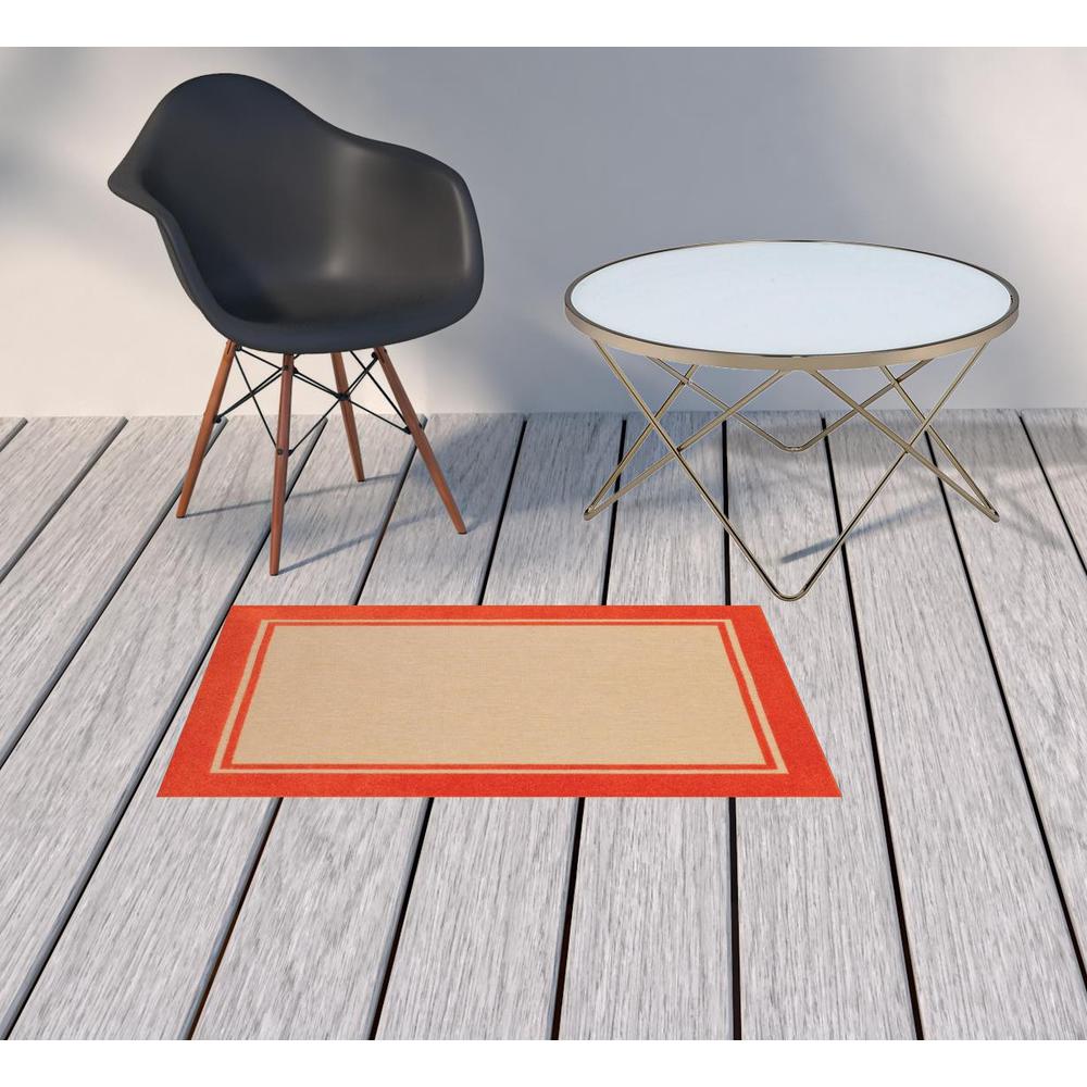 2' x 3' Orange Stain Resistant Indoor Outdoor Area Rug. Picture 2