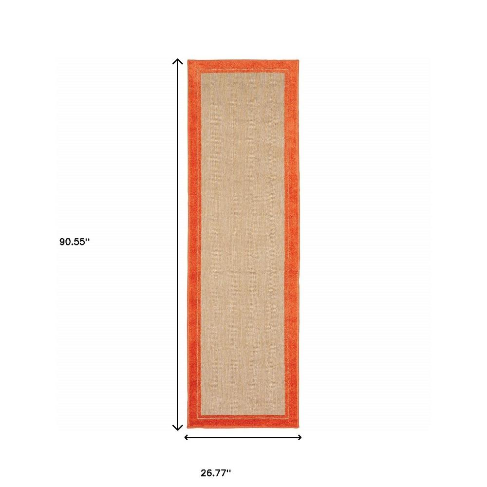 2' X 8' Orange Stain Resistant Indoor Outdoor Area Rug. Picture 5