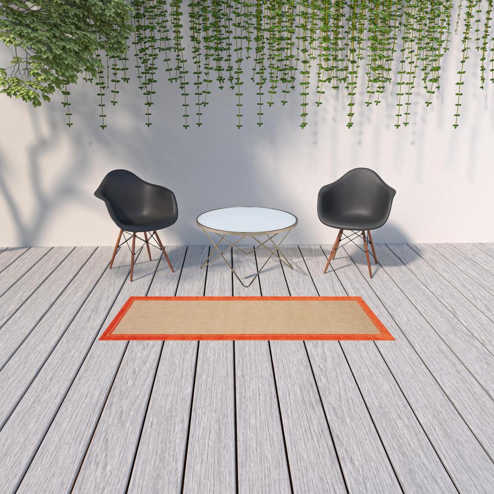2' X 8' Orange Stain Resistant Indoor Outdoor Area Rug. Picture 2