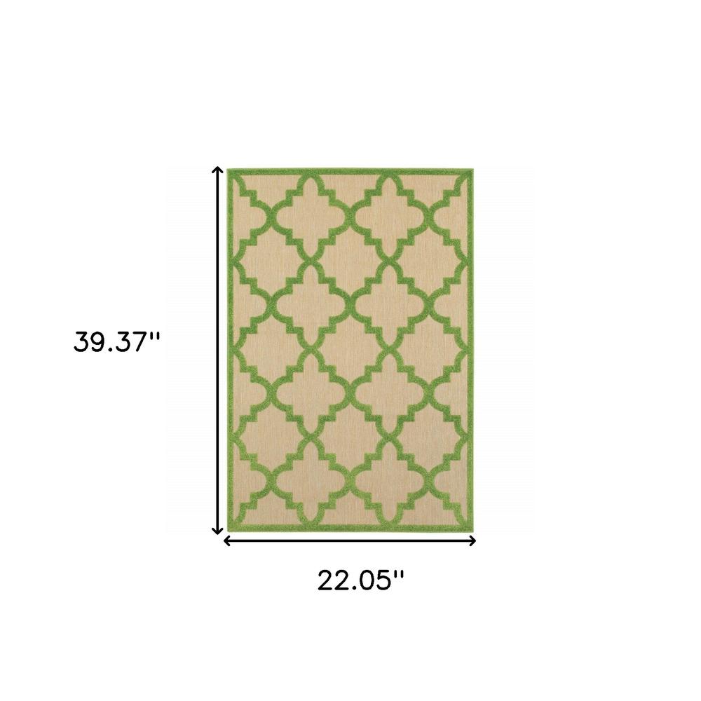 2' x 3' Green Geometric Stain Resistant Indoor Outdoor Area Rug. Picture 5