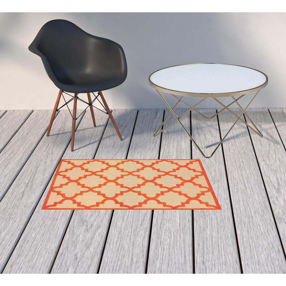 2' x 3' Orange Geometric Stain Resistant Indoor Outdoor Area Rug. Picture 2