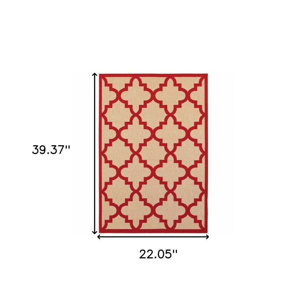2' x 3' Red Geometric Stain Resistant Indoor Outdoor Area Rug. Picture 5