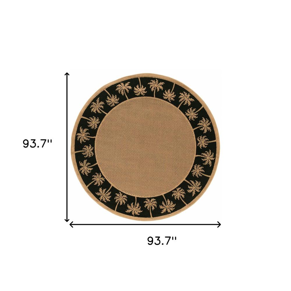 8' x 8' Beige and Black Round Stain Resistant Indoor Outdoor Area Rug. Picture 5