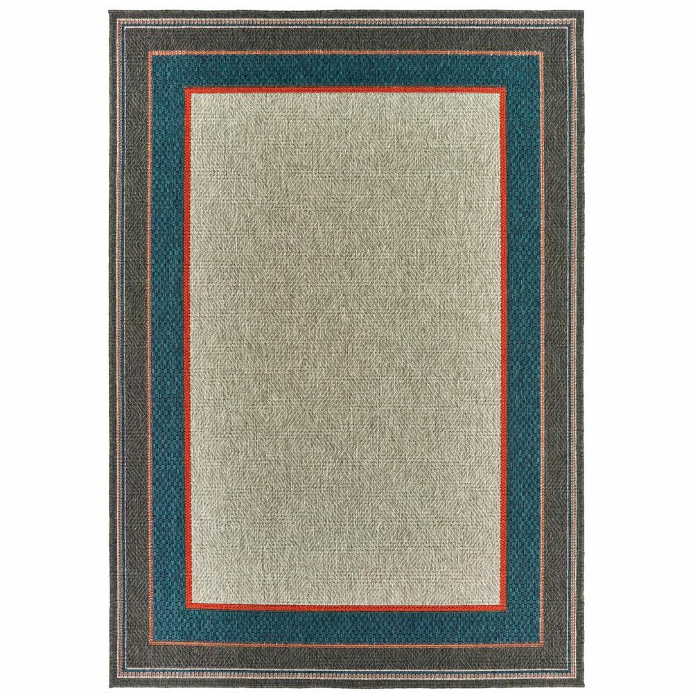 5' x 7' Blue and Gray Stain Resistant Indoor Outdoor Area Rug. Picture 1