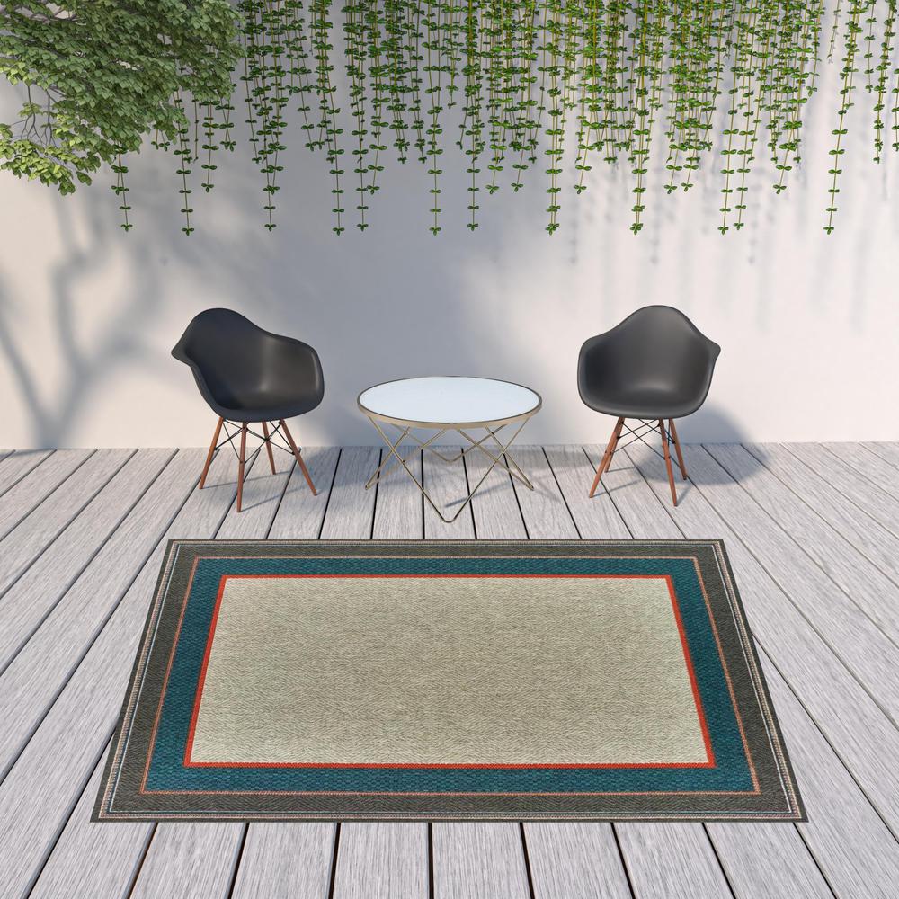 8' x 10' Blue and Gray Stain Resistant Indoor Outdoor Area Rug. Picture 2