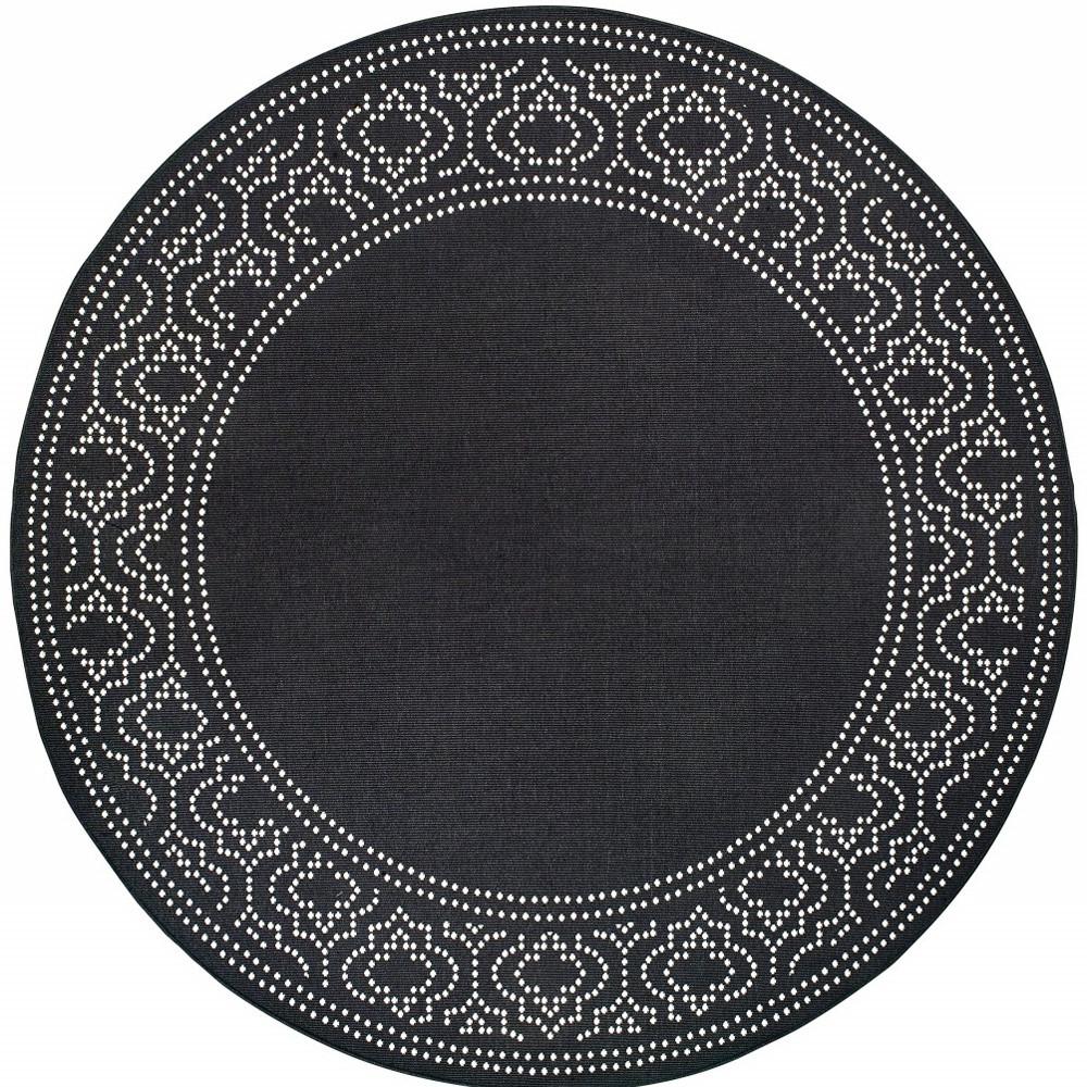 8' x 8' Black and Ivory Round Stain Resistant Indoor Outdoor Area Rug. Picture 4