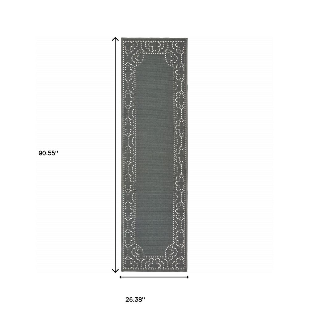 2' X 8' Gray and Ivory Stain Resistant Indoor Outdoor Area Rug. Picture 5