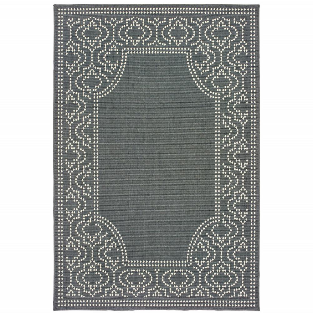 5' x 8' Gray and Ivory Stain Resistant Indoor Outdoor Area Rug. Picture 1
