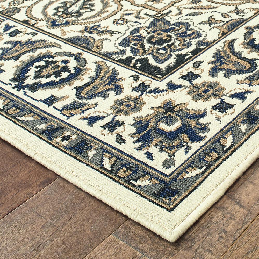 2' X 4' Ivory and Blue Oriental Stain Resistant Indoor Outdoor Area Rug. Picture 3