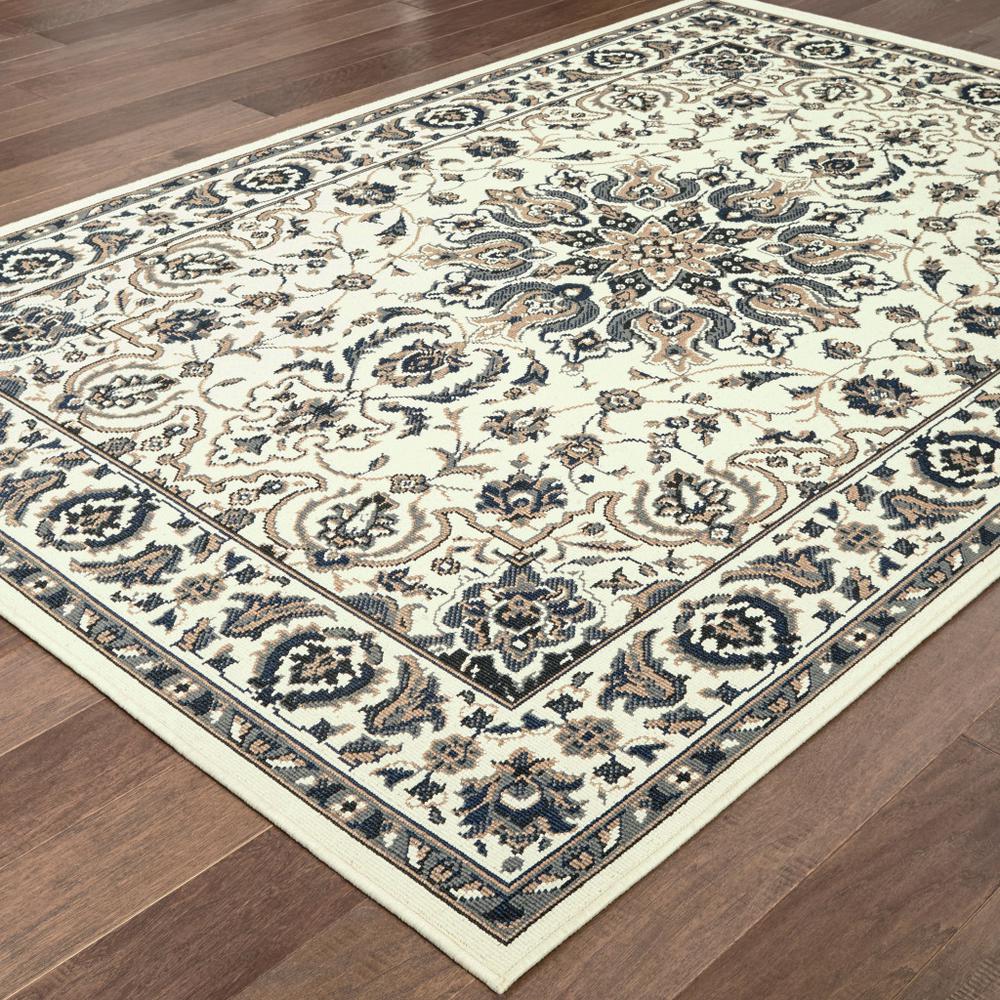 4' x 6' Ivory and Blue Oriental Stain Resistant Indoor Outdoor Area Rug. Picture 4
