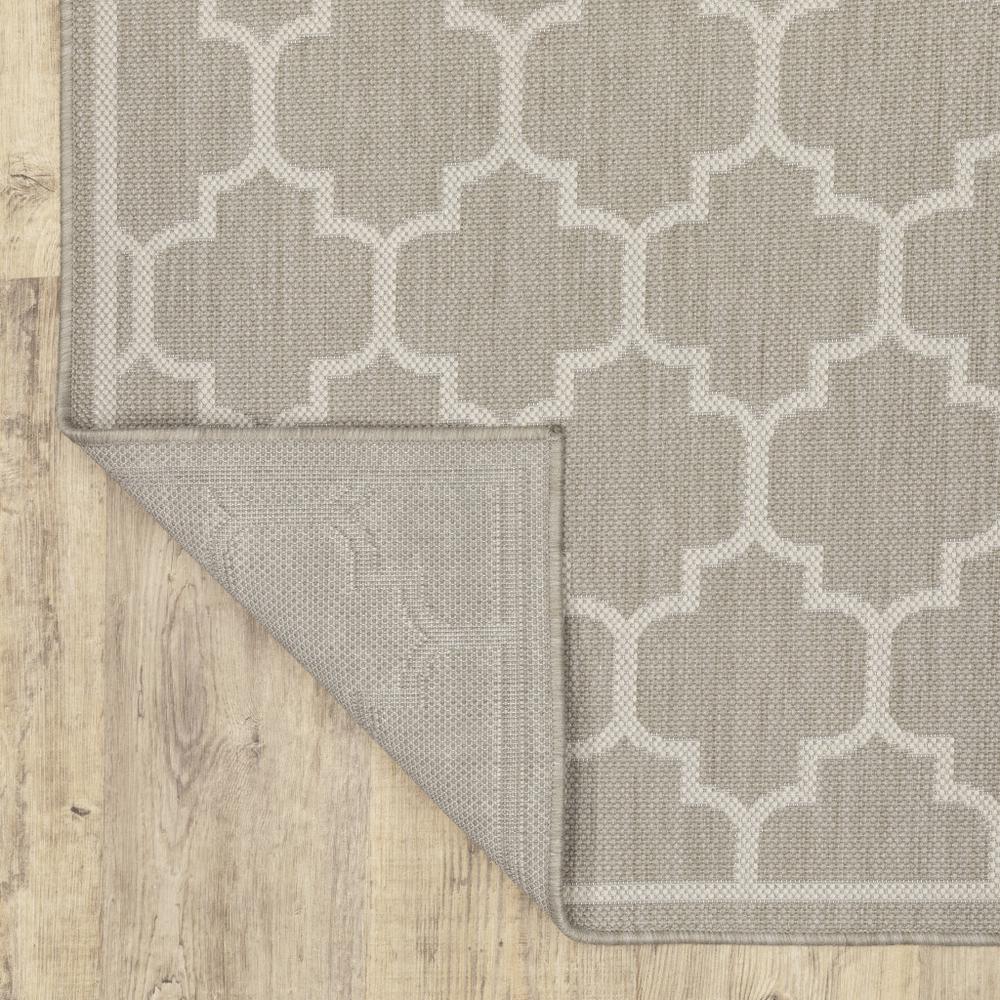 2' X 7' Gray and Ivory Geometric Stain Resistant Indoor Outdoor Area Rug. Picture 5