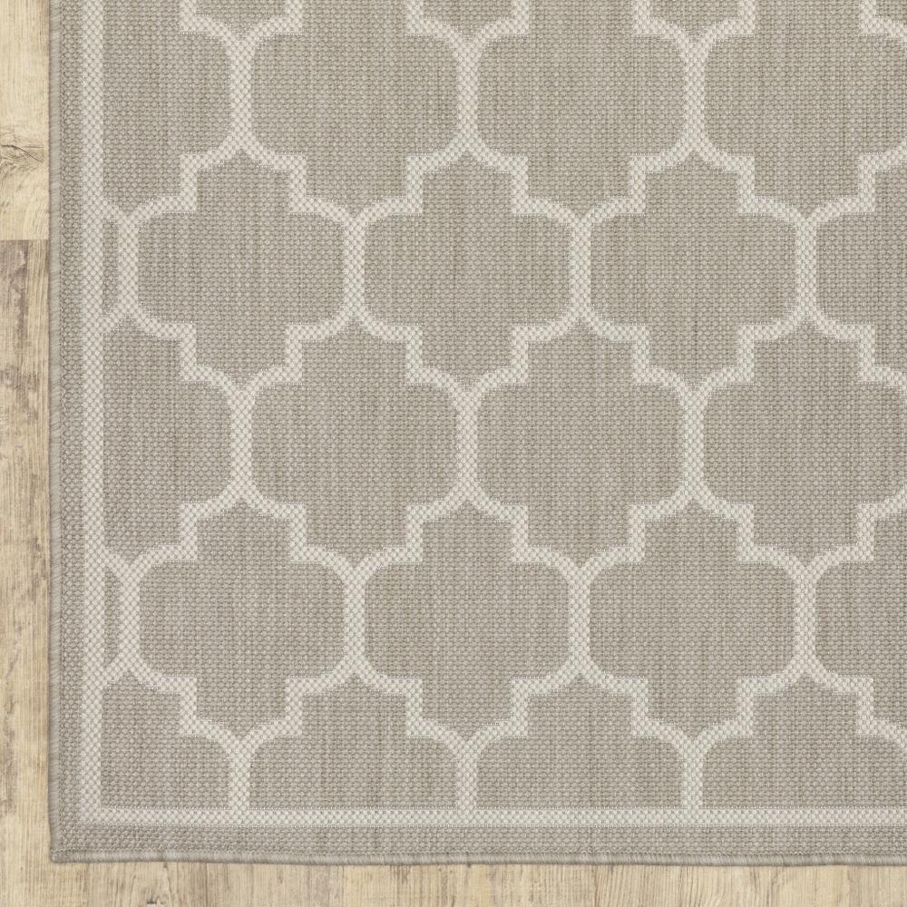 2' X 7' Gray and Ivory Geometric Stain Resistant Indoor Outdoor Area Rug. Picture 3