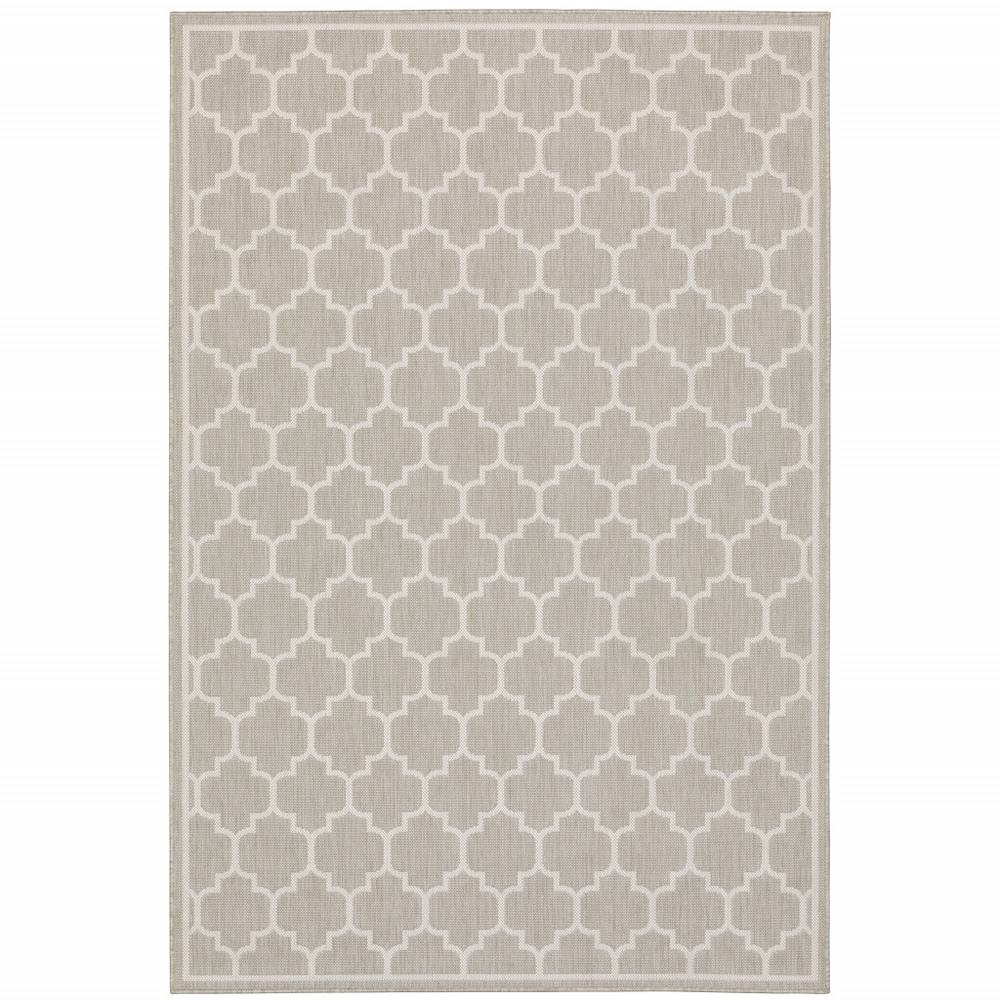 5' x 7' Gray and Ivory Geometric Stain Resistant Indoor Outdoor Area Rug. Picture 1