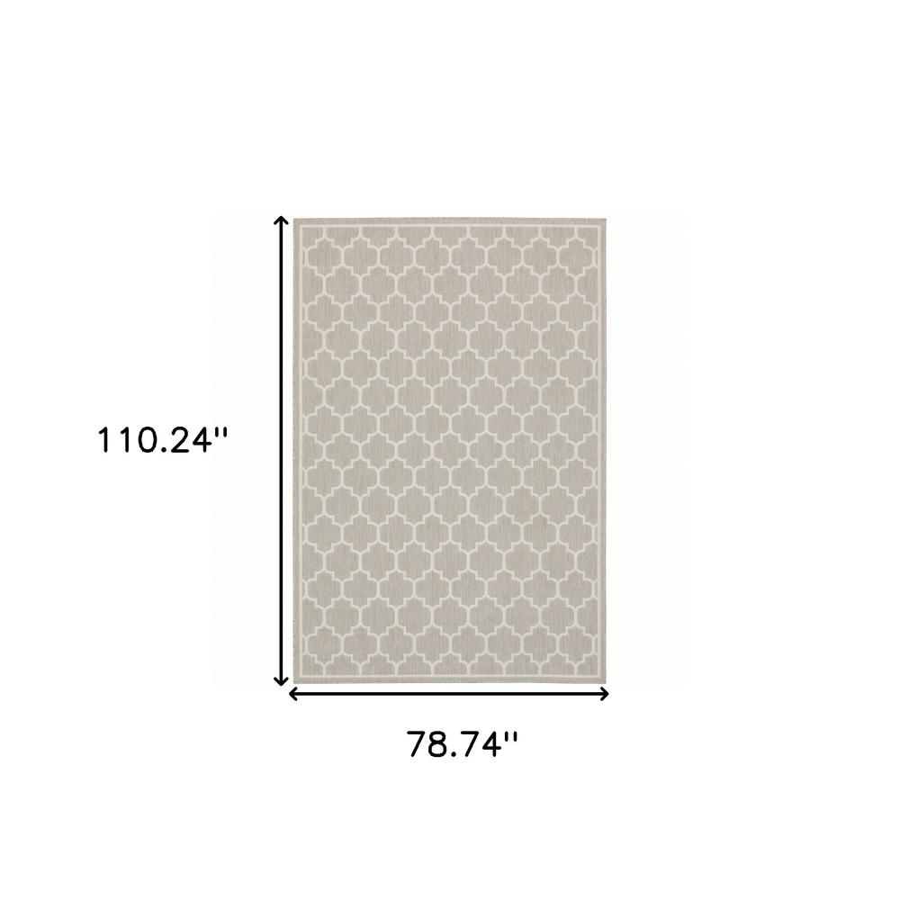 7' x 9' Gray and Ivory Geometric Stain Resistant Indoor Outdoor Area Rug. Picture 8