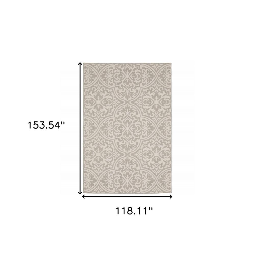 10' x 13' Gray and Ivory Floral Stain Resistant Indoor Outdoor Area Rug. Picture 8