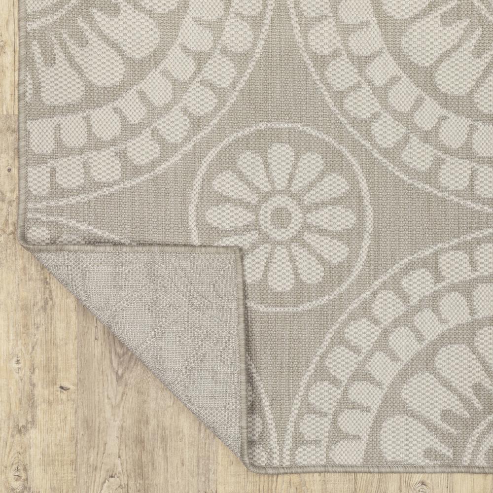 2' X 7' Gray and Ivory Geometric Stain Resistant Indoor Outdoor Area Rug. Picture 4