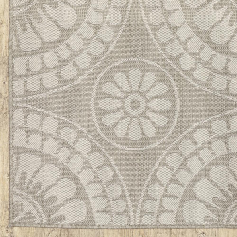 2' X 7' Gray and Ivory Geometric Stain Resistant Indoor Outdoor Area Rug. Picture 9