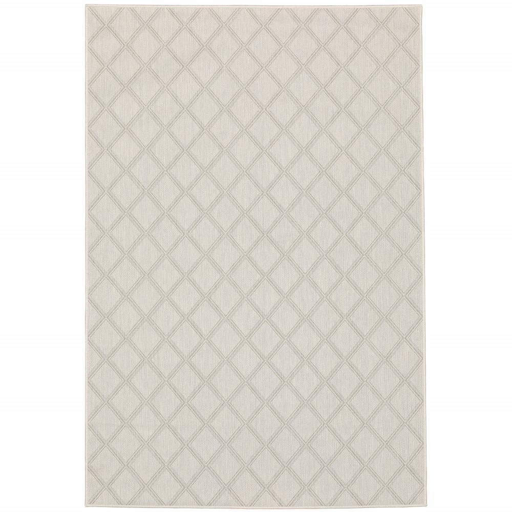 7' x 9' Gray and Ivory Geometric Stain Resistant Indoor Outdoor Area Rug. Picture 1