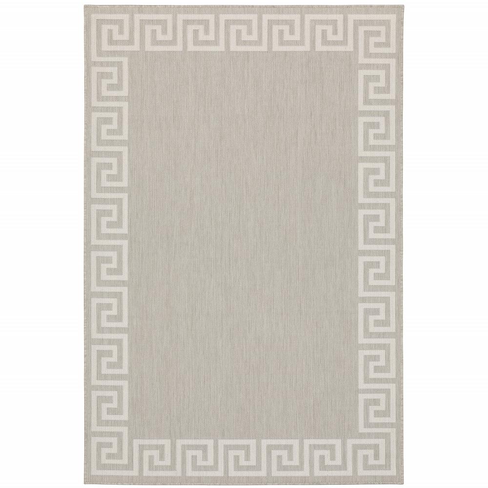 5' x 7' Gray and Ivory Stain Resistant Indoor Outdoor Area Rug. Picture 1