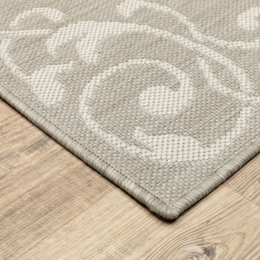 2' X 7' Gray and Ivory Oriental Stain Resistant Indoor Outdoor Area Rug. Picture 4
